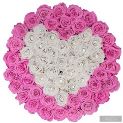   Exclusive Roses  Prémium Box Rózsaszín és fehér rózsából ,kristállyal a közepében 